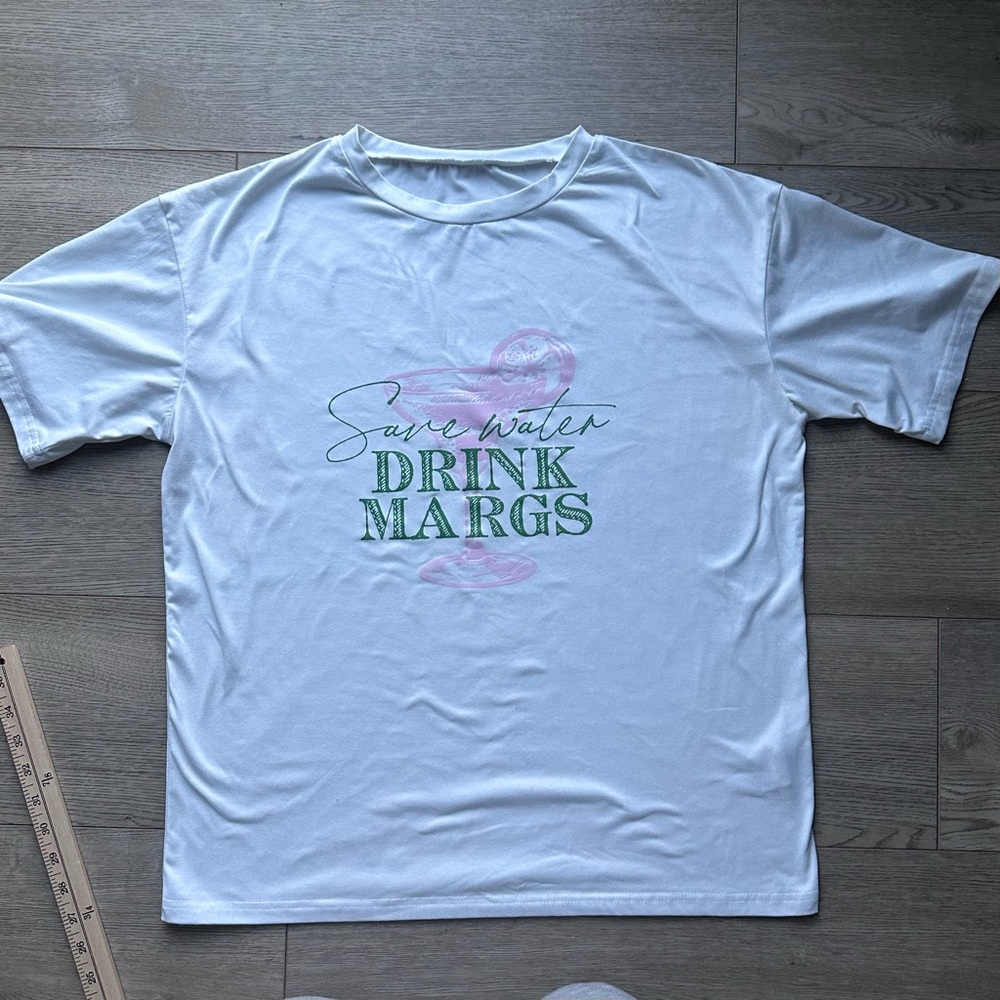 SHEIN White Graphic T-Shirt Save Water Drink Margaritas‎ Size Medium
